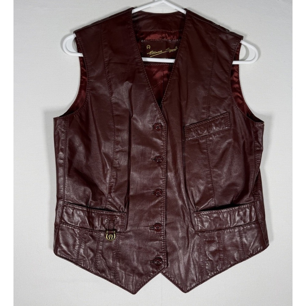 VTG Etienne Aigner Leather Vest Women's 10 Oxblood Red Sleeveless Hong Kong 70s